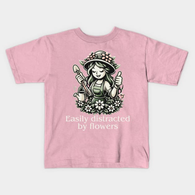 Easily Distracted By Flowers Kids T-Shirt by Etopix